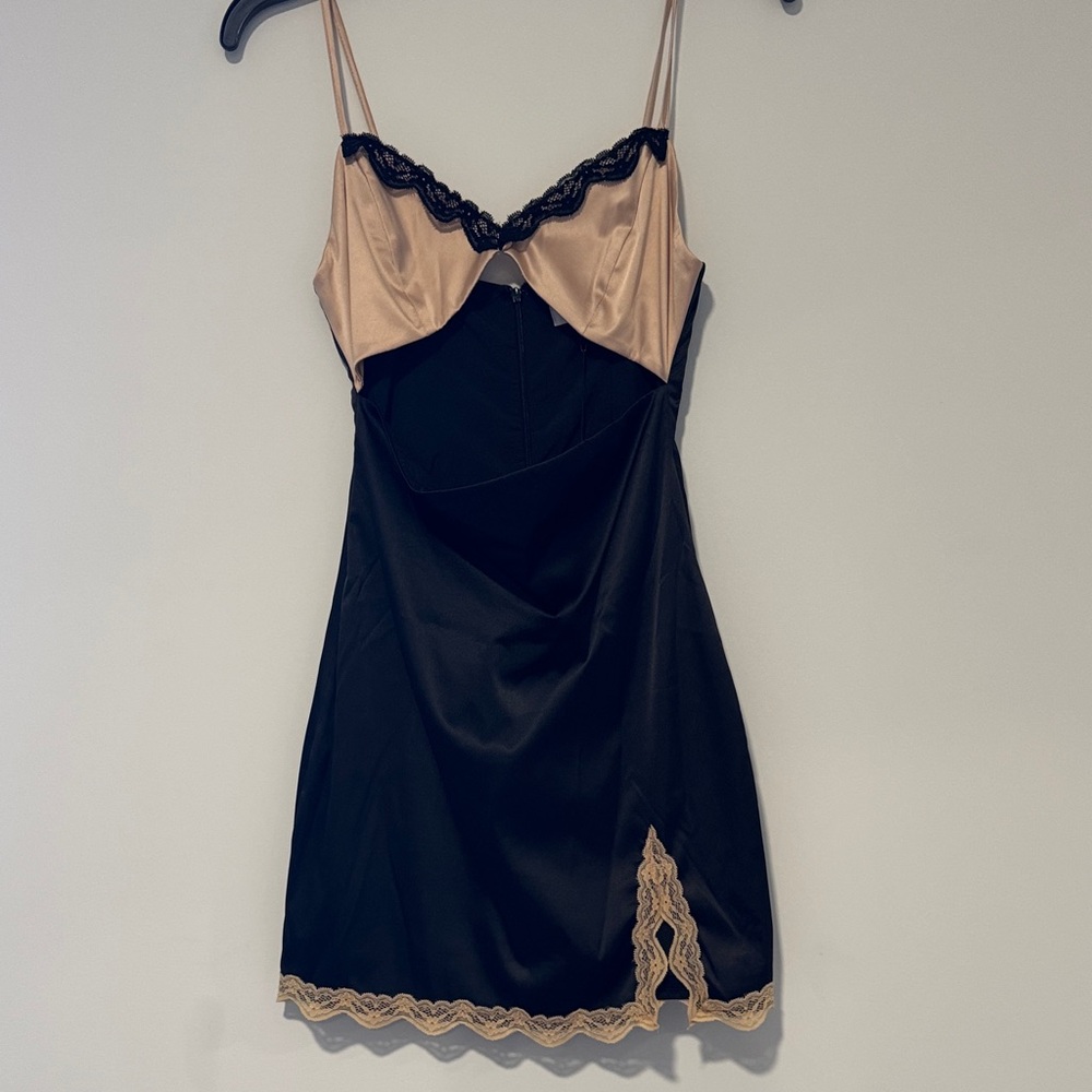 Superdown Black and Tan Lace Slip Dress